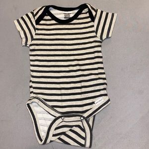 Black and grey striped short sleeve onesie